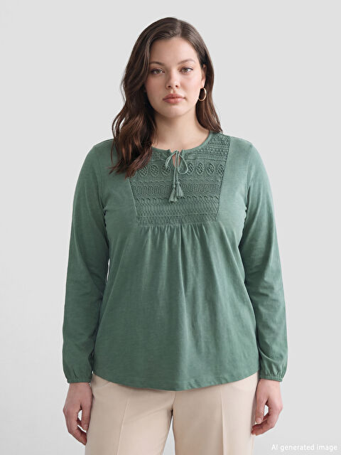 LCW Grace Tie Neck Embroidered Blouse - S6FS12Z8-H6Z