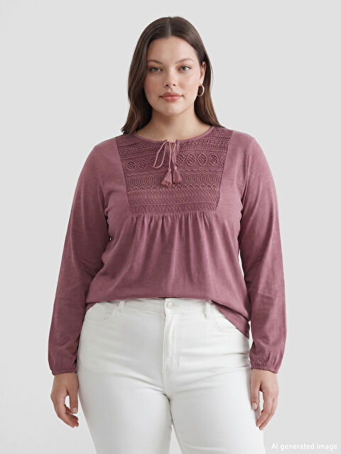 LCW Grace Bağlamalı Yaka Nakışlı Bluz - S6FS12Z8-H8W