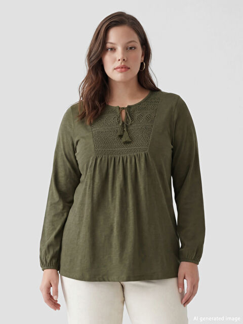 LCW Grace Bağlamalı Yaka Nakışlı Bluz - S6FS12Z8-HCL