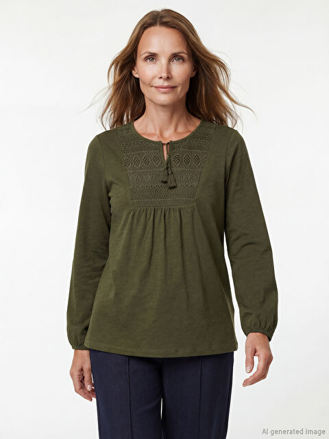 LCW Grace Bağlamalı Yaka Nakışlı Bluz - S6FS12Z8-HCL