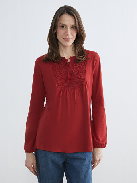 LCW Grace Bağlamalı Yaka Nakışlı Bluz - S6FS12Z8-HLG