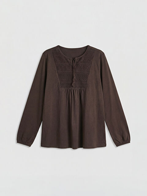 LCW Grace Bağlamalı Yaka Nakışlı Bluz - S6FS12Z8-HNM