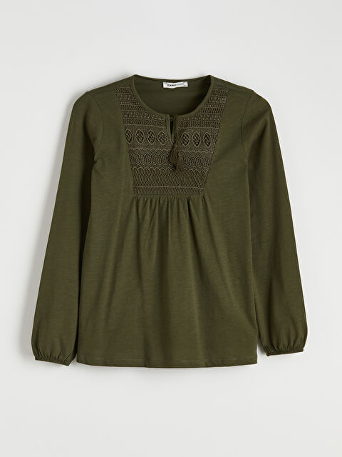 LCW Grace Bağlamalı Yaka Nakışlı Bluz - S6FS12Z8-HCL