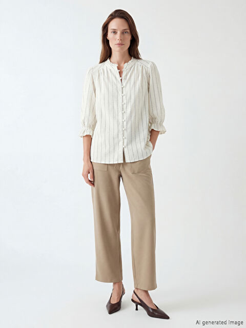 LCW Grace Beli Lastikli Armürlü Kadın Pantolon