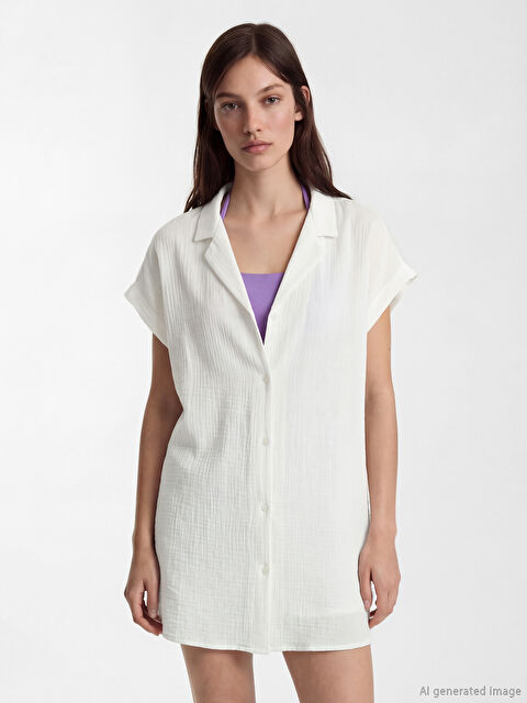 LCW DREAM Gömlek Yaka Müslin Kadın Plaj Elbisesi