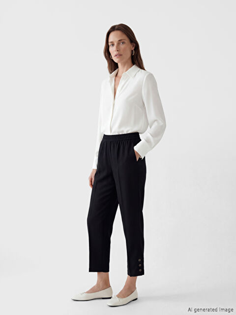 LCW Grace Beli Lastikli Keten Karışımlı Kadın Pantolon