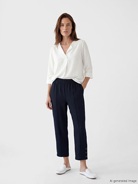 LCW Grace Elastic Waist Linen Blend Women's Trousers