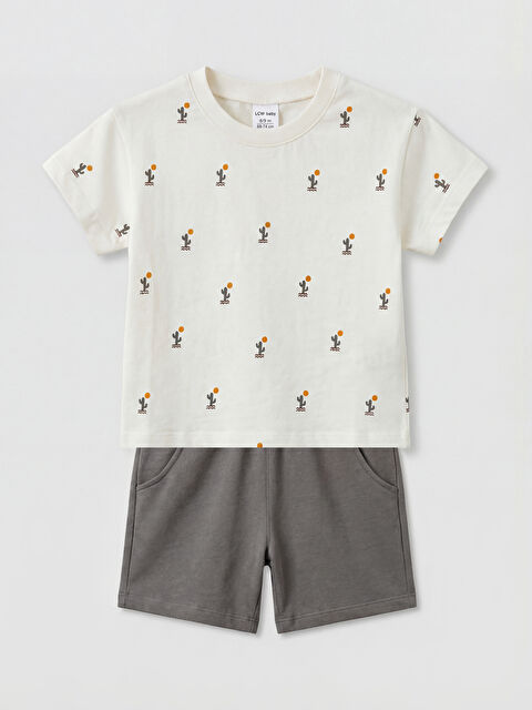 LCW baby طقم تيشيرت وشورت منقوش للأولاد الرضع - S6FT06Z1-FRC