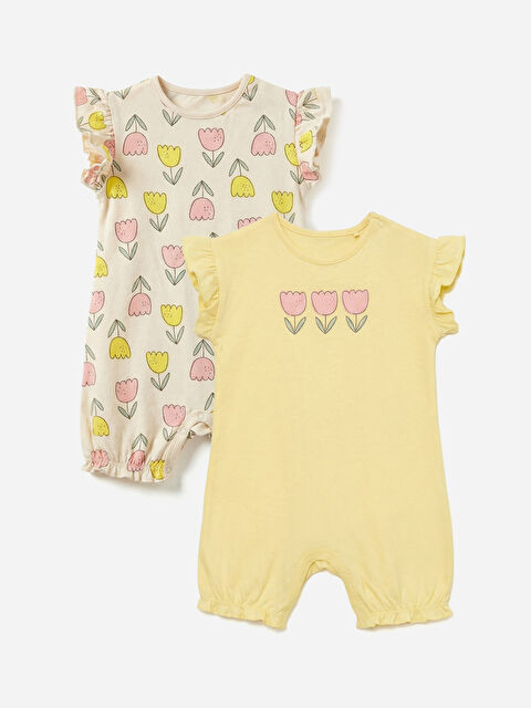 LCW baby Kız Bebek Baskılı Fırfırlı Tulum 2'li