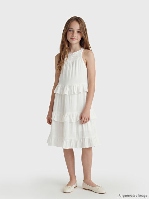 LC WAIKIKI Halter Yaka Fırfırlı Kız Çocuk Elbise