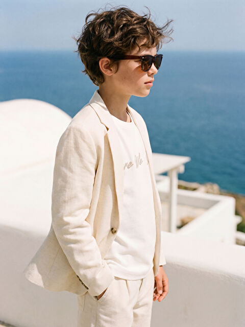 LCW Kids Keten Görünümlü Erkek Çocuk Blazer Ceket