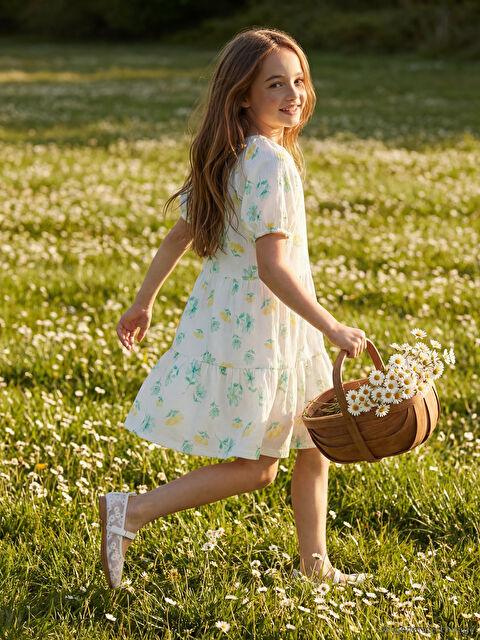 LCW Kids Bisiklet Yaka Çiçekli Kız Çocuk Elbise