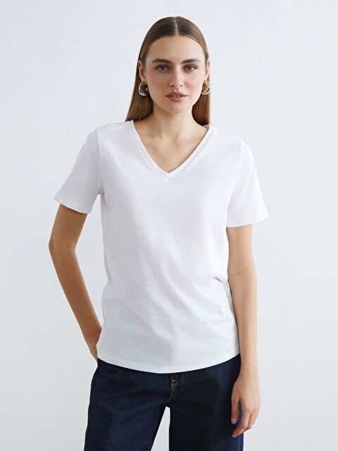 LCW ECO V Yaka Kadın Tişört - S6FT88Z8-J5E