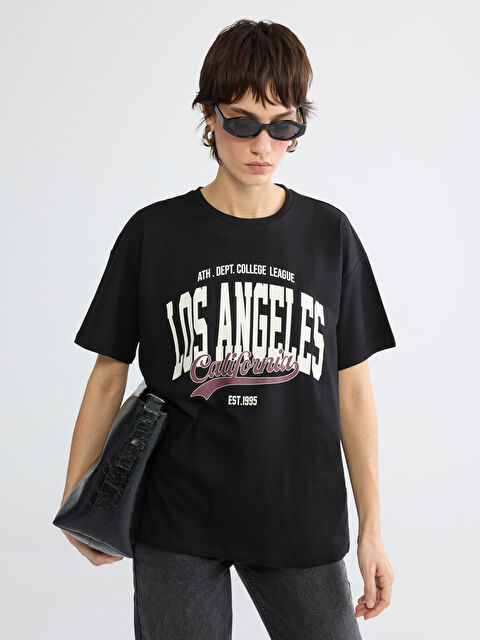 LCW ECO Bisiklet Yaka Los Angeles Baskılı Kadın Tişört - S6FU06Z8-CVL