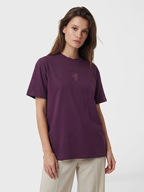 LCW Modest Bisiklet Yaka Baskılı Kadın Tişört