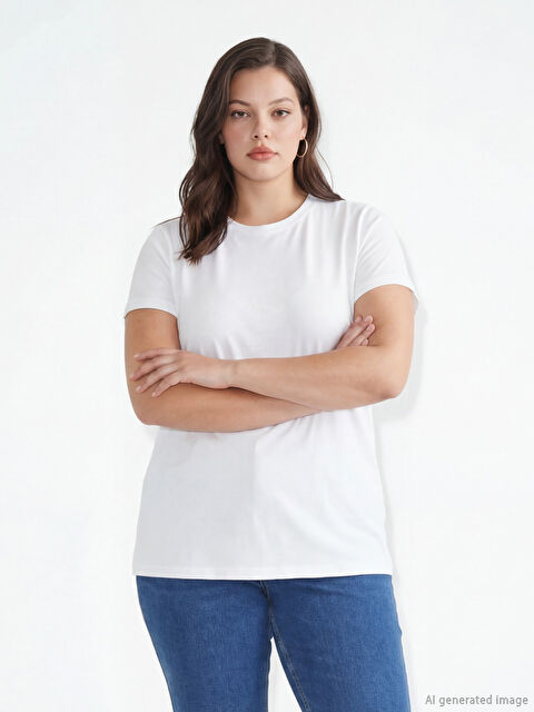 LCW Modest Bisiklet Yaka Kadın Tişört - S6FU35Z8-R9J