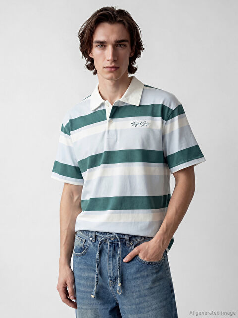 XSIDE Polo Yaka Çizgili Erkek Tişört - S6FU40Z8-LEN