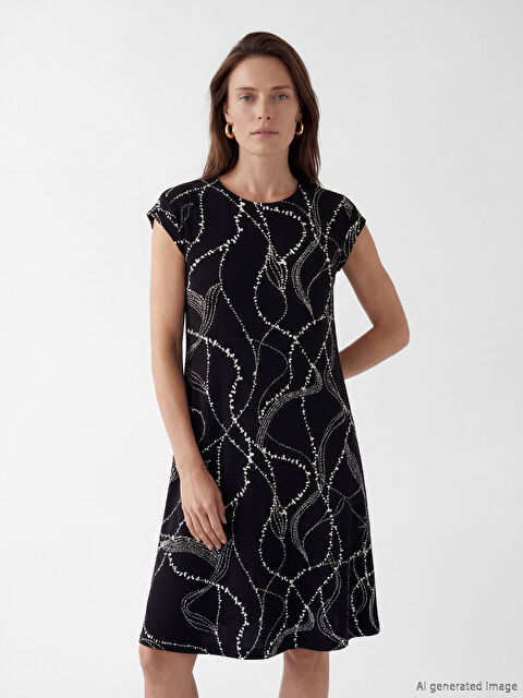 LCW Grace Bisiklet Yaka Desenli A Kesim Elbise - S6FU46Z8-LQJ