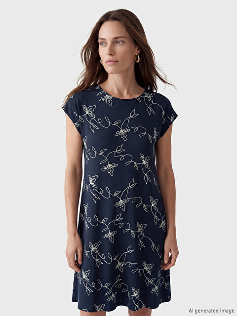 LCW Grace Bisiklet Yaka Desenli A Kesim Elbise - S6FU46Z8-LSH