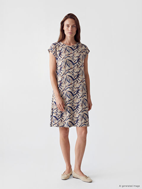 LCW Grace Bisiklet Yaka Desenli A Kesim Elbise