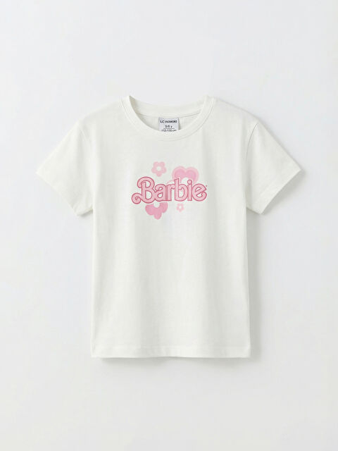LCW baby Bisiklet Yaka Barbie Baskılı Kız Bebek Tişört