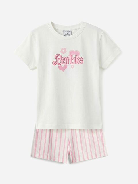 LCW baby Barbie Baskılı Kız Bebek Tişört ve Şort - S6FU90Z1-FDU