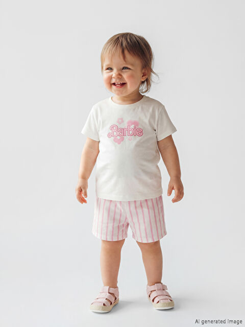 LCW baby Barbie Baskılı Kız Bebek Tişört ve Şort