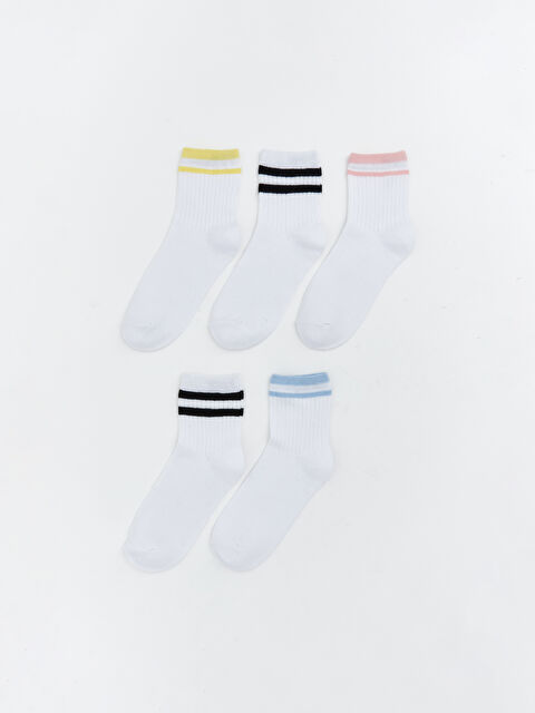 LCW Kids Striped Girls' Ankle Socks 5 Pack - S6FV11Z4-JYX