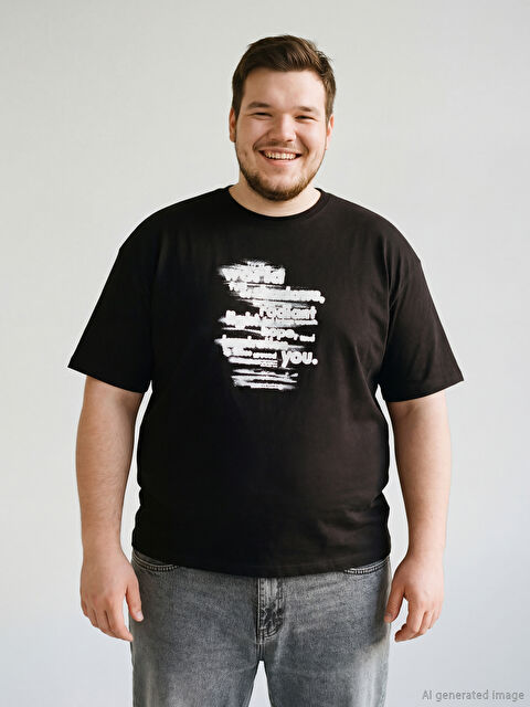 LC WAIKIKI Büyük Beden Bisiklet Yaka Baskılı Erkek Tişört - S6FV49Z8-CVL