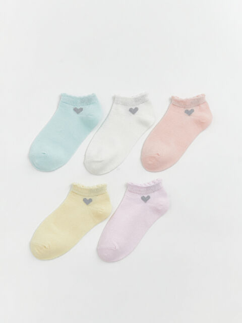 LCW Kids Kalp Desenli Kız Çocuk Patik Çorap 5'li