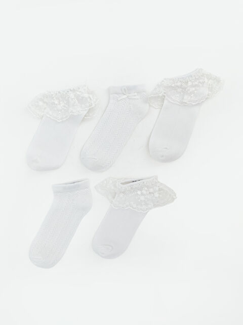 LCW Kids Fırfırlı ve Desenli Kız Çocuk Patik Çorap 5'li