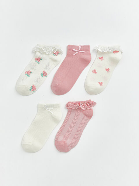 LCW Kids Fırfırlı ve Desenli Kız Çocuk Patik Çorap 5'li