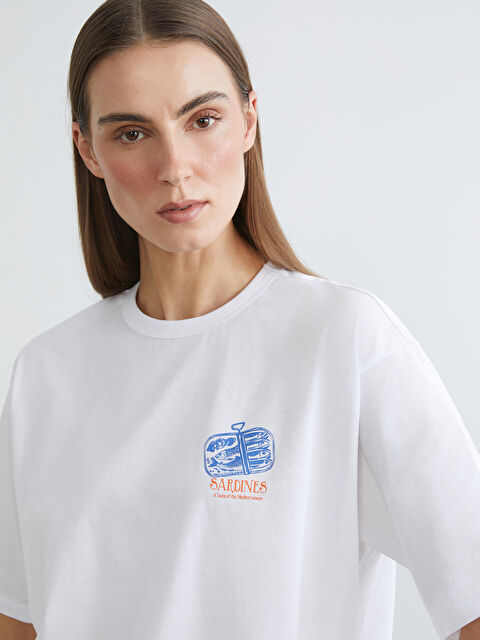 LCW ECO Bisiklet Yaka Baskılı Oversize Kadın Tişört - S6FY21Z8-J5E