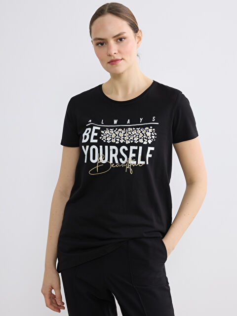 LCW ECO Bisiklet Yaka Baskılı Kadın Tişört - S6FY24Z8-CVL