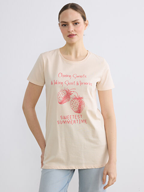 LCW ECO Bisiklet Yaka Baskılı Kadın Tişört - S6FY24Z8-FWS