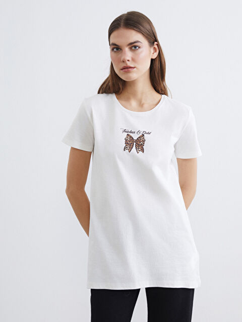 LCW ECO Bisiklet Yaka Baskılı Kadın Tişört - S6FY24Z8-J5E