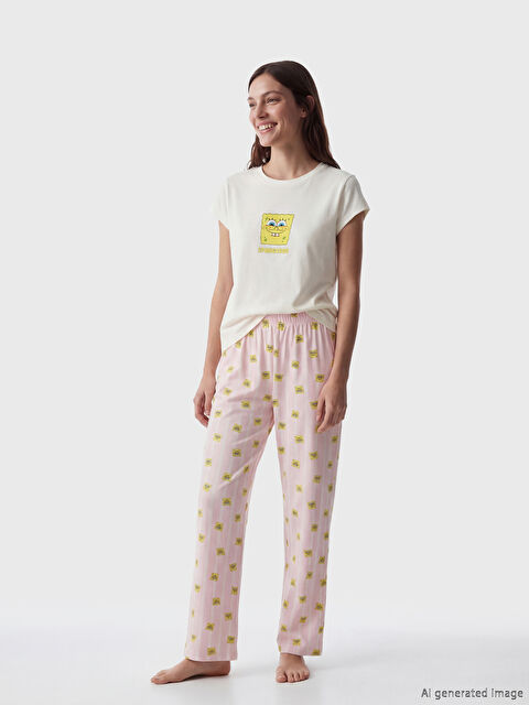LCW Young Sünger Bob Baskılı Kadın Pijama Takımı - S6FY54Z8-LT4