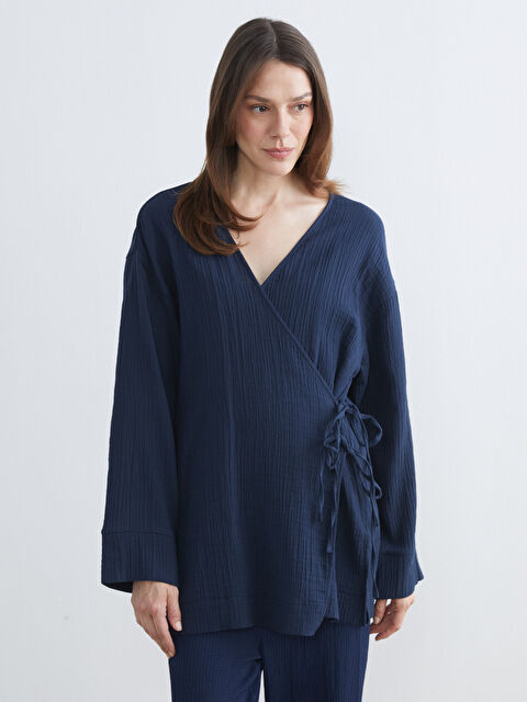 LCWAIKIKI Classic Kruvaze Yaka Dokulu Kadın Müslin Kimono - S6G012Z8-HRC