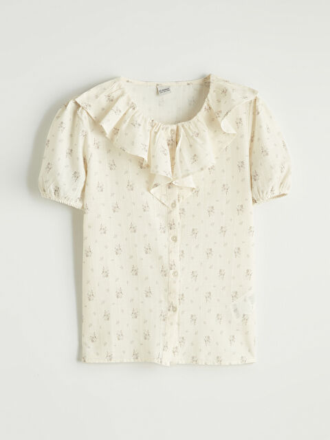 LCW Kids Fırfırlı Yaka Çiçek Baskılı Kız Çocuk Gömlek - S6G015Z4-LQA