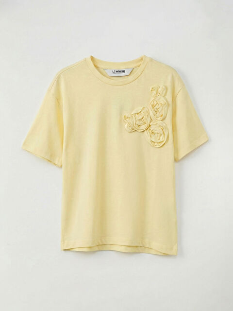 LCW Kids Çiçek Aplikeli Kız Çocuk Tişört - S6G023Z4-FSW