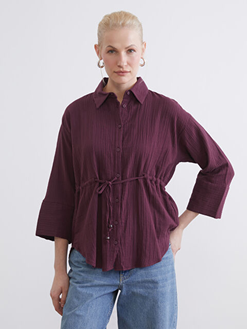 LCWAIKIKI Classic Bağlamalı Dokulu Kadın Müslin Gömlek - S6G058Z8-CVV