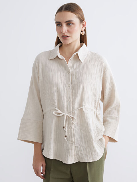LCWAIKIKI Classic Bağlamalı Dokulu Kadın Müslin Gömlek - S6G058Z8-K0E