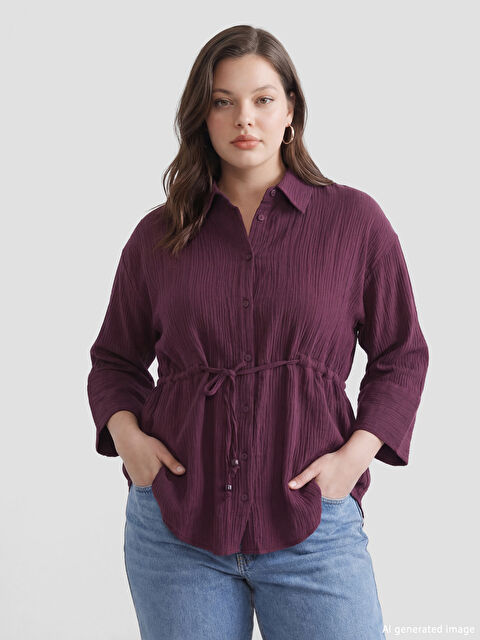 LCWAIKIKI Classic Textured Muslin Shirt with Tie Detail - S6G058Z8-CVV