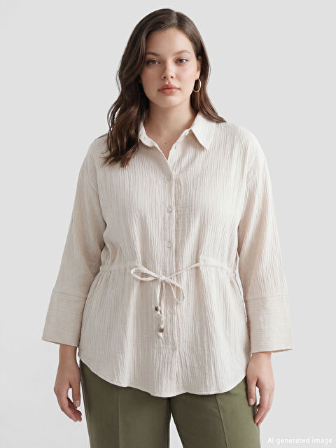 LCWAIKIKI Classic Bağlamalı Dokulu Kadın Müslin Gömlek