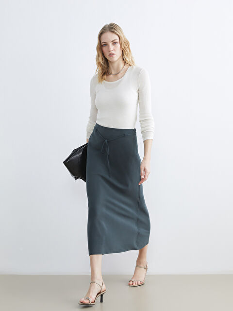 LCW Vision Women's Zippered Sash A-Line Skirt - S6G155Z8-R37