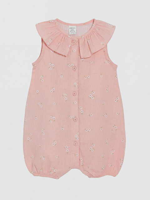 LCW baby Fırfırlı Bebe Yaka Baskılı Kız Bebek Müslin Tulum