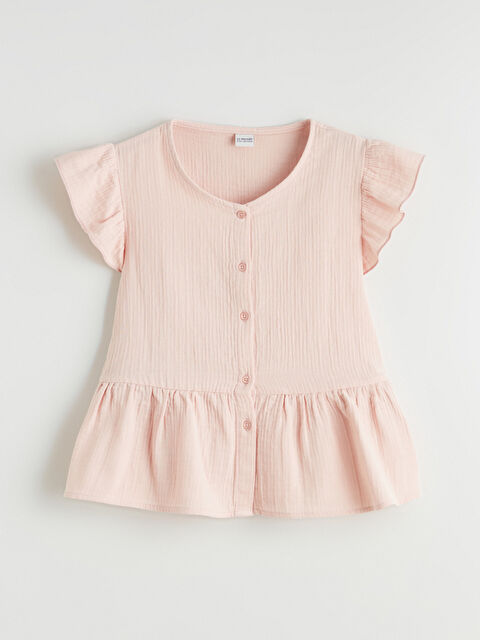 LCW Kids V Yaka Fırfır Detaylı Müslin Kız Çocuk Gömlek - S6G221Z4-G4J