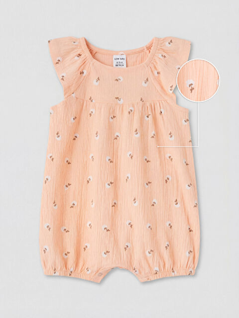 LCW baby Bisiklet Yaka Çiçek Baskılı Kız Bebek Tulum