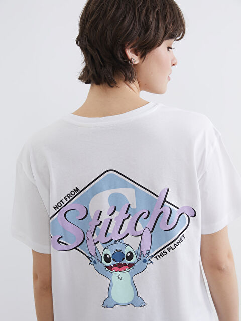 XSIDE дөңгелек жағалы ститч принтті әйелдер футболкасы