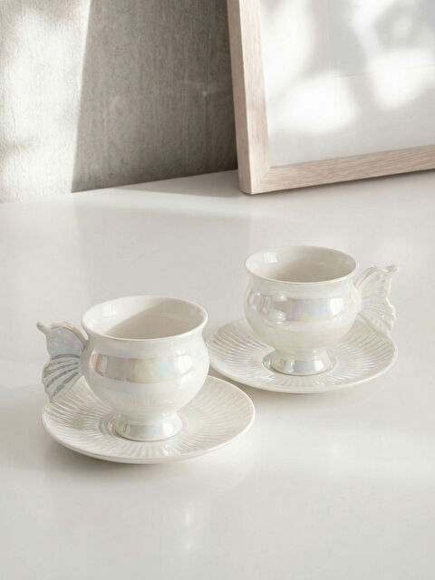 LCW HOME Kelebek Figürlü 2 Kişilik Porselen Kahve Fincan Takımı 90 ml